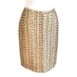 Lafayette 148 Skirt Beaded Flax Beige Cotton Pencil  (8)